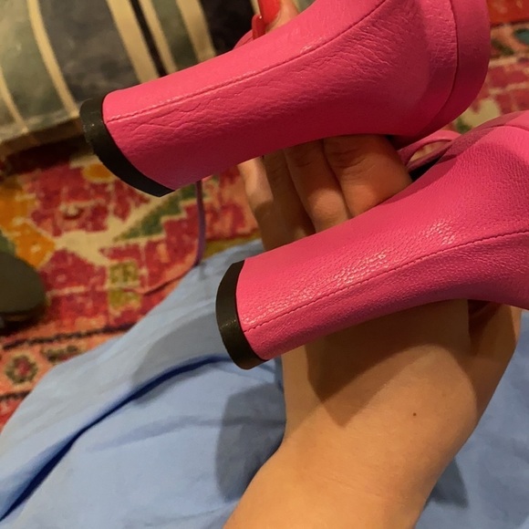 BY FAR / Neon pink Kersti Square-Toe Neon Leather Sandals Barbie  strappy 40 10 - Picture 11 of 12